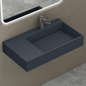 Doporro Lavabo Bagno Sospeso Lavabo da Appoggio Rettangolare in Marmo Resina Antracite Opaco, Vasca a Destra 75x43x14 cm con 1 Foro Rubinetto e Piletta Scarico, Colossum12