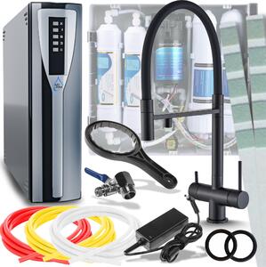 Rubinetto da cucina a 3 vie Ari HighFlex, nero opaco, doccetta estraibile e beccuccio girevole 360, per acqua filtrata