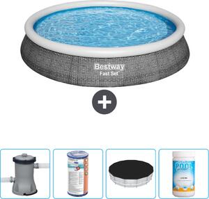 Bestway piscina gonfiabile rotonda ad ambientazione rapida - stampa rattan - 396 x 84 cm - inclusa pompa - filtro - copertura - cloro