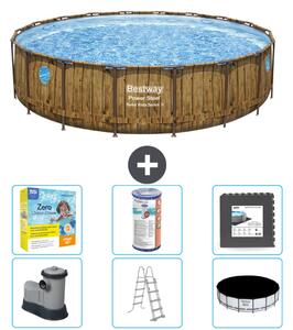Piscina Bestway Round Power Steel Swim Vista - stampa su legno - 549 x 122 - compresa pompa - scaletta - copertura pacchetto manutenzione - filtro - piastrelle per pavimento