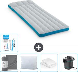 Materassino da campeggio Intex - letto francese - 72 x 189 x 20 cm - blu - lenzuolo incluso - bacio - pompa - set di riparazione en pillow protector