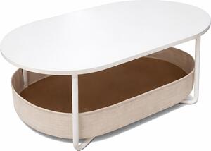 Tavolino Relaxdays, con cestino in tessuto, ovale, tavolino con vano portaoggetti, A x L x P: 55 x 100 x 45 cm, MDF e ferro, bianco-beige