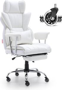 Sedia da ufficio Sedia direzionale in Finto cuoio bianca con poggiapiedi, sedia girevole da scrivania regolabile in altezza 0-80 mm, portata 181,43 kg, sedia direzionale da ufficio 860 x 610 mm schienale girevole