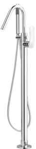 Colonna vasca a pavimento con deviatore Flo con flessibile cromalux e doccetta in ottone completo di Techno-Box