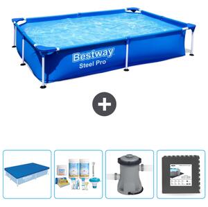 Piscina Bestway Steel Pro rettangolare - 221 x 150 x 43 cm - blu - include copertura - pacchetto manutenzione - pompa - pavimento in piastrelle