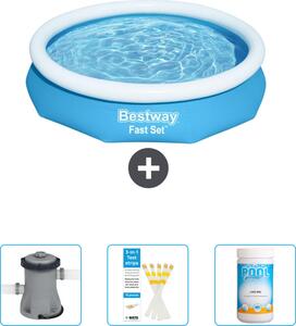 Bestway piscina gonfiabile rotonda ad ambientazione rapida - 305 x 66 cm - blu - include pompa - strisce reattive - cloro