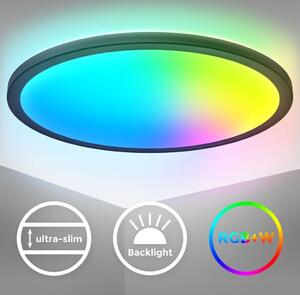B.K.Licht I Lampada da soffitto LED RGB rotonda I Pannello LED ultra piatto I cambio colore I Lampada da soffitto RGBW dimmerabile I illuminazione indiretta I telecomando I nero