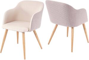 Set di 2 sedie per sala da pranzo HWC-D71, sedia da cucina, design retrò, braccioli in tessuto/tessuto ~ crema-beige