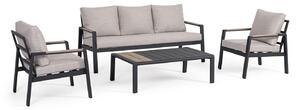Set 4 Pezzi Salotto da Giardino con Divano 2 Poltrone e Tavolino in Alluminio e Polywood Elna Antracite