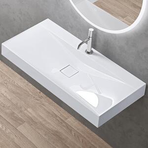 Doporro Lavabo da Appoggio o Sospeso Rettangolare 100 cm in Marmoresina Bianco Lucido, Lavandino Bagno con Foro per Rubinetto, Montaggio a Parete - Colossum810