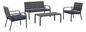 Set 4 Pezzi Salotto da Giardino con Divano 2 Poltrone e Tavolino in Acciaio e HDPE Sarita Antracite