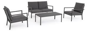 Set 4 Pezzi Salotto da Giardino con Divano 2 Poltrone e Tavolino in Alluminio e PP Konnor Antracite