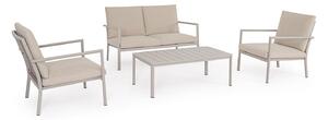 Set 4 Pezzi Salotto da Giardino con Divano 2 Poltrone e Tavolino in Alluminio e PP Konnor Rastin