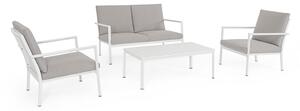 Set 4 Pezzi Salotto da Giardino con Divano 2 Poltrone e Tavolino in Alluminio e PP Konnor Bianco