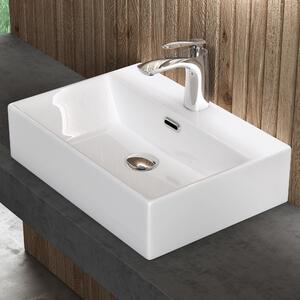 Doporro Lavabo Bagno in Ceramica Bianco Lucido 51 cm – Lavabo Sospeso o da Appoggio Piccolo con Foro Rubinetto e Troppopieno, Brüssel206