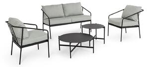 Set 5 Pezzi Salotto da Giardino con Divano 2 Poltrone e 2 Tavolini in Acciaio e Poliestere Florian Antracite