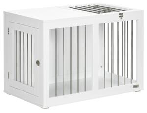 PawHut Casetta per Cani Taglia Media con 2 Porte Bloccabili, Gabbia in Acciaio e MDF, 80x50x56.5 cm, Bianco