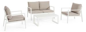 Set 4 Pezzi Salotto da Giardino con Divano 2 Poltrone e Tavolino in Alluminio e Spun Poly Hilde Bianco