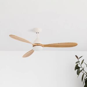 FARO BARCELONA Ventilatore Poros, lampada LED bianco/legno chiaro