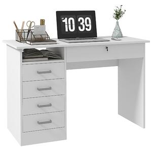 HOMCOM Scrivania Moderna con 5 Cassetti e Scomparto Aperto con Serratura e 2 Chiavi, 110x50x76cm, Bianco|Aosom