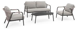Set 4 Pezzi Salotto da Giardino con Divano 2 Poltrone e Tavolino in Alluminio Corda Poliestere e Pietra Sinterizzata Miravet Antracite e Cachi