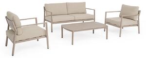 Set 4 Pezzi Salotto da Giardino con Divano 2 Poltrone e Tavolino in Alluminio e Spun Poly Sirius Timber