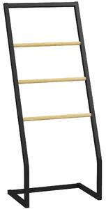 HOMCOM Portasciugamani a 4 Sbarre in Acciaio e Bambù, 40.5x28x98cm, Nero e color Legno