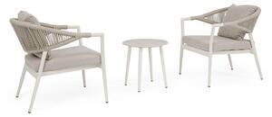Set 3 Pezzi Salotto da Giardino con 2 Poltrone e Tavolino in Alluminio Corda Poliestere e Pietra Sinterizzata Millor Wall