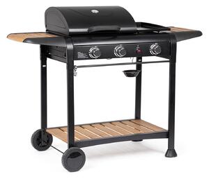 Barbecue a Gas 3 Bruciatori 133x57x98h cm Accensione Piezoelettrica in Acciaio Loni Nero