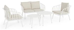 Set 5 Pezzi Salotto da Giardino con Divano 2 Poltrone e 2 Tavolini in Acciaio e PP Nixie Bianco