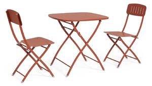 Set 3 Pezzi Bistrot da Giardino con Tavolo e 2 Sedie in Acciaio Yvonne Terracotta