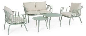 Set 5 Pezzi Salotto da Giardino con Divano 2 Poltrone e 2 Tavolini in Acciaio e PP Nixie Verde Salvia