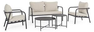 Set 5 Pezzi Salotto da Giardino con Divano 2 Poltrone e 2 Tavolini in Acciaio e Spunpoly Ostuni Antracite