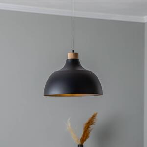 Lampada a sospensione Envostar Kaitt, dettaglio in legno, Ø 34 cm, nero