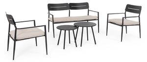 Set 5 Pezzi Salotto da Giardino con Divano 2 Poltrone e 2 Tavolini in Acciaio e Spunpoly Gargano Antracite