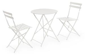 Set 3 Pezzi Bistrot da Giardino con Tavolo e 2 Sedie in Acciaio Verniciato Austin Bianco