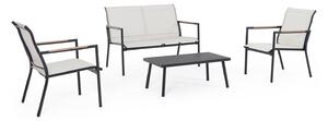 Set 5 Pezzi Salotto da Giardino con Divano 2 Poltrone e 2 Tavolini in Acciaio e Textilene Marsala Antracite