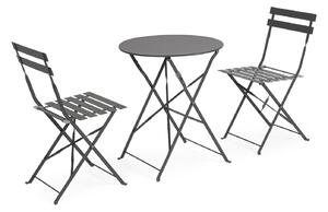 Set 3 Pezzi Bistrot da Giardino con Tavolo e 2 Sedie in Acciaio Verniciato Austin Antracite