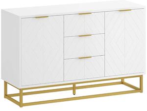 Mobile Credenza 3 Cassetti 2 Ante 120x40x76 cm in MDF e Metallo Bianco