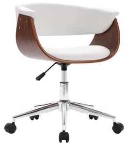 Sedia da ufficio girevole in legno curvato bianco e Pelle finta