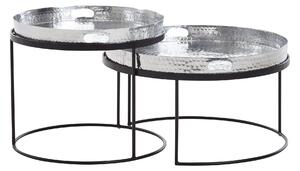Set di 2 tavolini tondi in metallo martellato argento/nero | Wohnling
