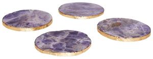 Set di 4 sottobicchieri in pietra d'agata viola tondi da 10 cm con accenti dorati Modernamente Glam Sala da pranzo Cucina Servizio Beliani