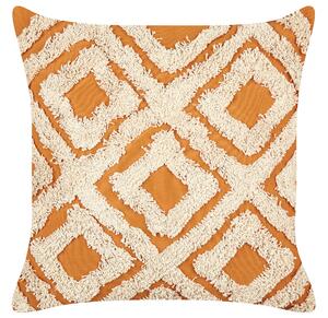 2 cuscini decorativi in cotone arancione e bianco 45 x 45 cm con motivo geometrico Beliani