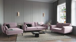 Poltrona lounge in velluto rosa chiaro con gambe nere, angolo sinistro Lento - Kooko Home