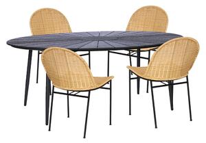 Set di 4 sedie da pranzo in rattan Sofia e tavolo nero Marienlis - Bonami Essentials