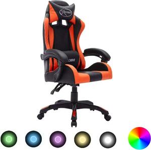 The Living Store Sedia da gioco con luci LED RGB in ecopelle arancione e nera