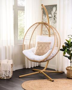 Sedia sospesa con piedistallo beige bianco metallo soggiorno esterno cuscino stile retro boho Beliani