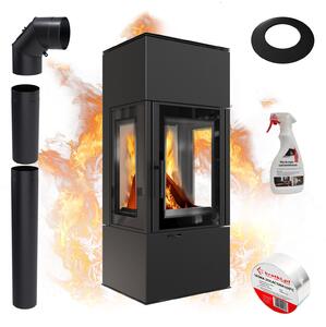 Cucina a libera installazione THOR VIEW KRATKI 8 kW Ø150 Set di tre bicchieri a recupero di calore