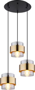 Lampada a sospensione Lampada a sospensione da salotto in vetro metallo nero 3 fiamme 15560-3H