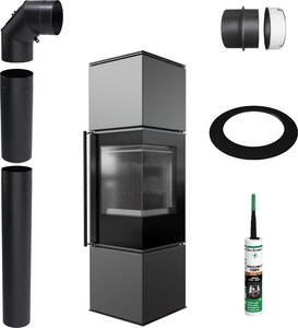 Stufa a libera installazione KRATKI REN M Right 7kW Ø150 Set nero